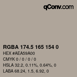 Farbcode: RGBA 174.5 165 154 0 | qconv.com