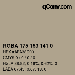 Color code: RGBA 175 163 141 0 | qconv.com