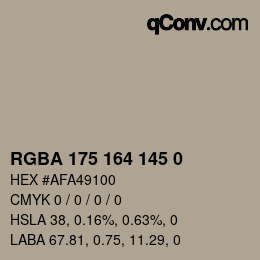 Color code: RGBA 175 164 145 0 | qconv.com