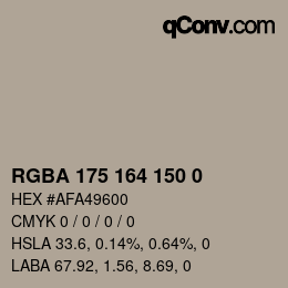 Color code: RGBA 175 164 150 0 | qconv.com