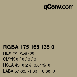 Color code: RGBA 175 165 135 0 | qconv.com