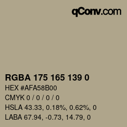 Color code: RGBA 175 165 139 0 | qconv.com
