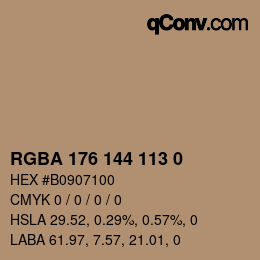 Color code: RGBA 176 144 113 0 | qconv.com