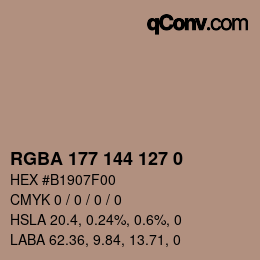 Color code: RGBA 177 144 127 0 | qconv.com