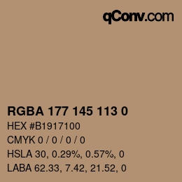 Color code: RGBA 177 145 113 0 | qconv.com