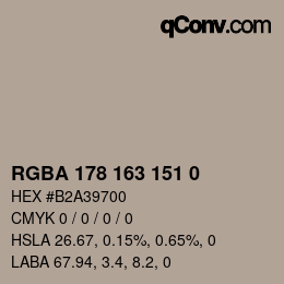 Color code: RGBA 178 163 151 0 | qconv.com