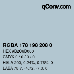 Color code: RGBA 178 198 208 0 | qconv.com