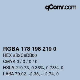 Color code: RGBA 178 198 219 0 | qconv.com