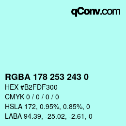 Farbcode: RGBA 178 253 243 0 | qconv.com
