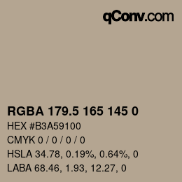 Farbcode: RGBA 179.5 165 145 0 | qconv.com