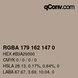 Color code: RGBA 179 162 147 0 | qconv.com