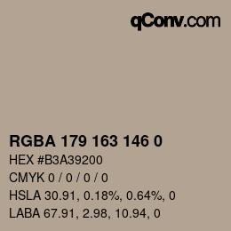 Color code: RGBA 179 163 146 0 | qconv.com