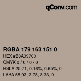 Color code: RGBA 179 163 151 0 | qconv.com