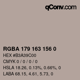 Color code: RGBA 179 163 156 0 | qconv.com