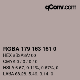 Color code: RGBA 179 163 161 0 | qconv.com