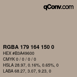 Farbcode: RGBA 179 164 150 0 | qconv.com