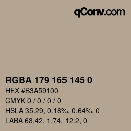 Color code: RGBA 179 165 145 0 | qconv.com