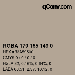 Color code: RGBA 179 165 149 0 | qconv.com