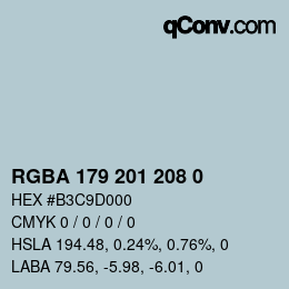 Color code: RGBA 179 201 208 0 | qconv.com
