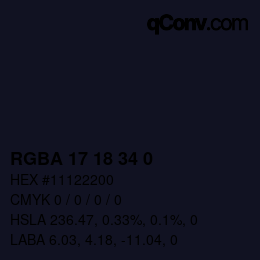 Color code: RGBA 17 18 34 0 | qconv.com