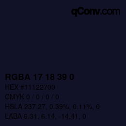 Color code: RGBA 17 18 39 0 | qconv.com