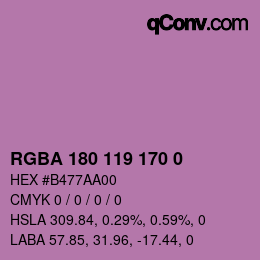 Farbcode: RGBA 180 119 170 0 | qconv.com