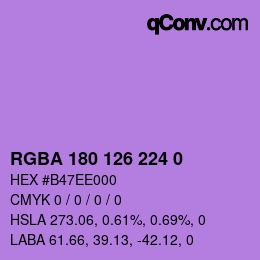 Farbcode: RGBA 180 126 224 0 | qconv.com