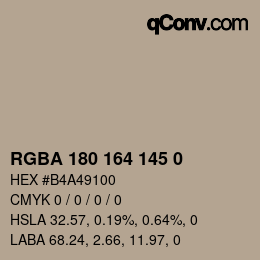 Color code: RGBA 180 164 145 0 | qconv.com