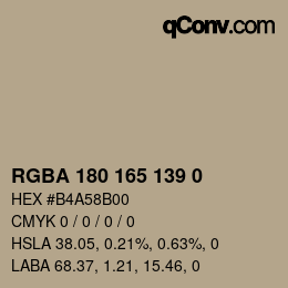 Color code: RGBA 180 165 139 0 | qconv.com