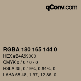 颜色代码: RGBA 180 165 144 0 | qconv.com