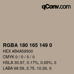 Color code: RGBA 180 165 149 0 | qconv.com