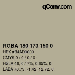 Farbcode: RGBA 180 173 150 0 | qconv.com