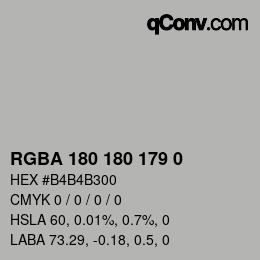 颜色代码: RGBA 180 180 179 0 | qconv.com