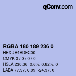 Color code: RGBA 180 189 236 0 | qconv.com