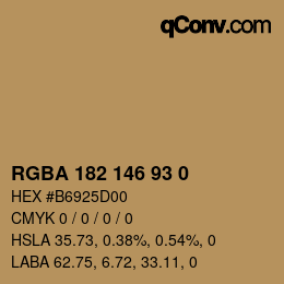 Color code: RGBA 182 146 93 0 | qconv.com
