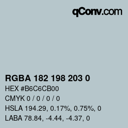 Color code: RGBA 182 198 203 0 | qconv.com