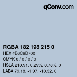 Color code: RGBA 182 198 215 0 | qconv.com
