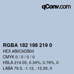 Color code: RGBA 182 198 219 0 | qconv.com