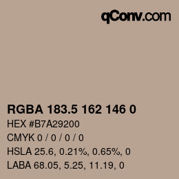 Código de color: RGBA 183.5 162 146 0 | qconv.com