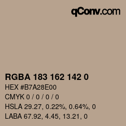 Farbcode: RGBA 183 162 142 0 | qconv.com