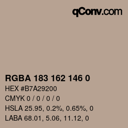 Color code: RGBA 183 162 146 0 | qconv.com