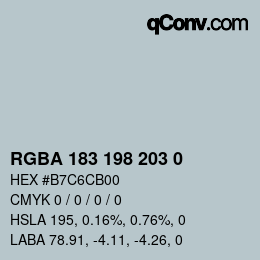 Color code: RGBA 183 198 203 0 | qconv.com