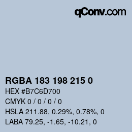 Color code: RGBA 183 198 215 0 | qconv.com