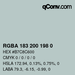 Color code: RGBA 183 200 198 0 | qconv.com