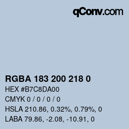 Color code: RGBA 183 200 218 0 | qconv.com