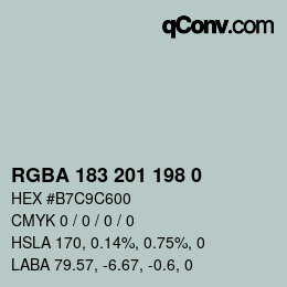 Color code: RGBA 183 201 198 0 | qconv.com