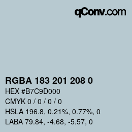 Color code: RGBA 183 201 208 0 | qconv.com