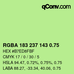 颜色代码: RGBA 183 237 143 0.75 | qconv.com