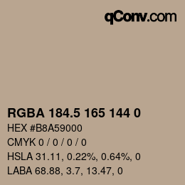 颜色代码: RGBA 184.5 165 144 0 | qconv.com