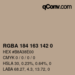 Color code: RGBA 184 163 142 0 | qconv.com
